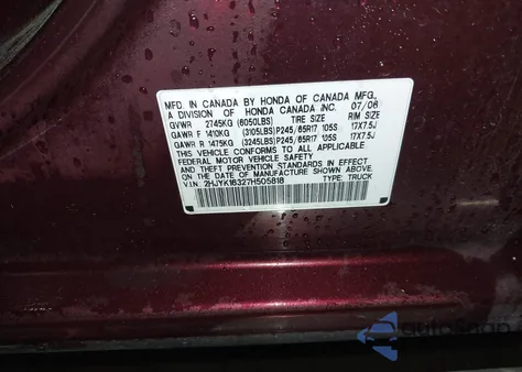 2007 Honda Ridgeline Rtx z USA, uszkodzony, nr VIN 2HJYK16327H505818